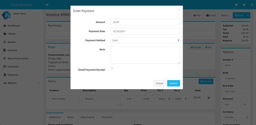 invoice enter payment 2