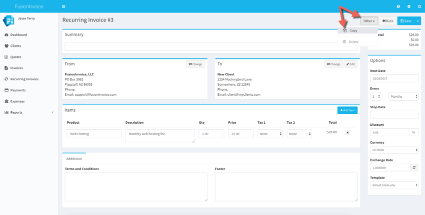 copy recurring invoice