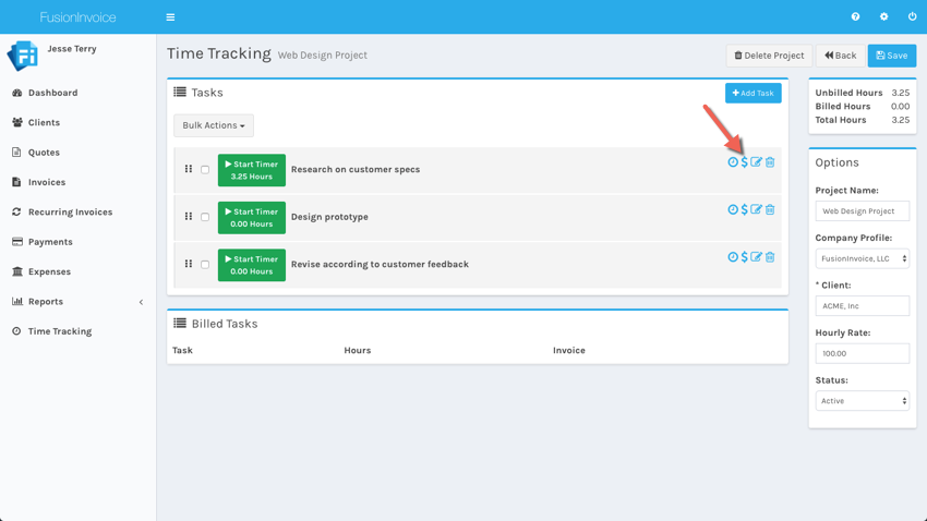 time tracking bill task