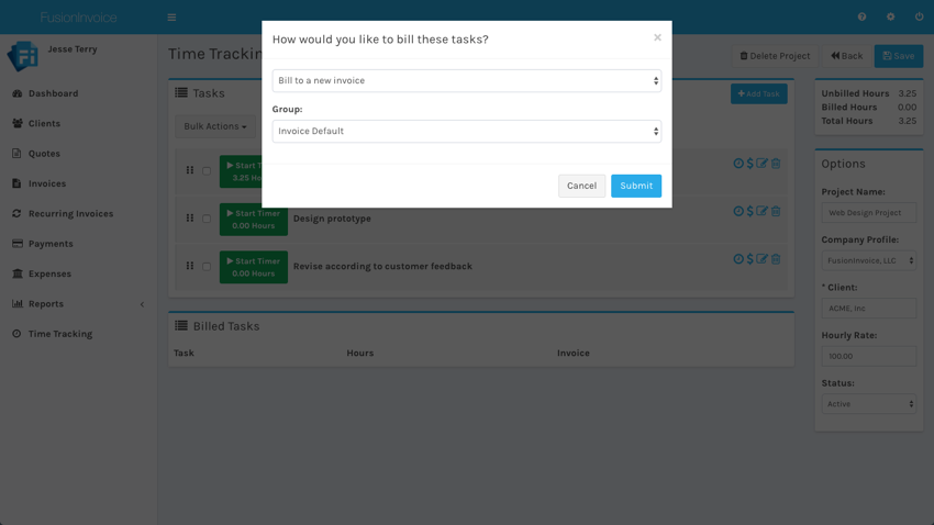time tracking bill task